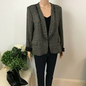 Gibson Tweed Fringe Blazer in Slate Size Small NWT